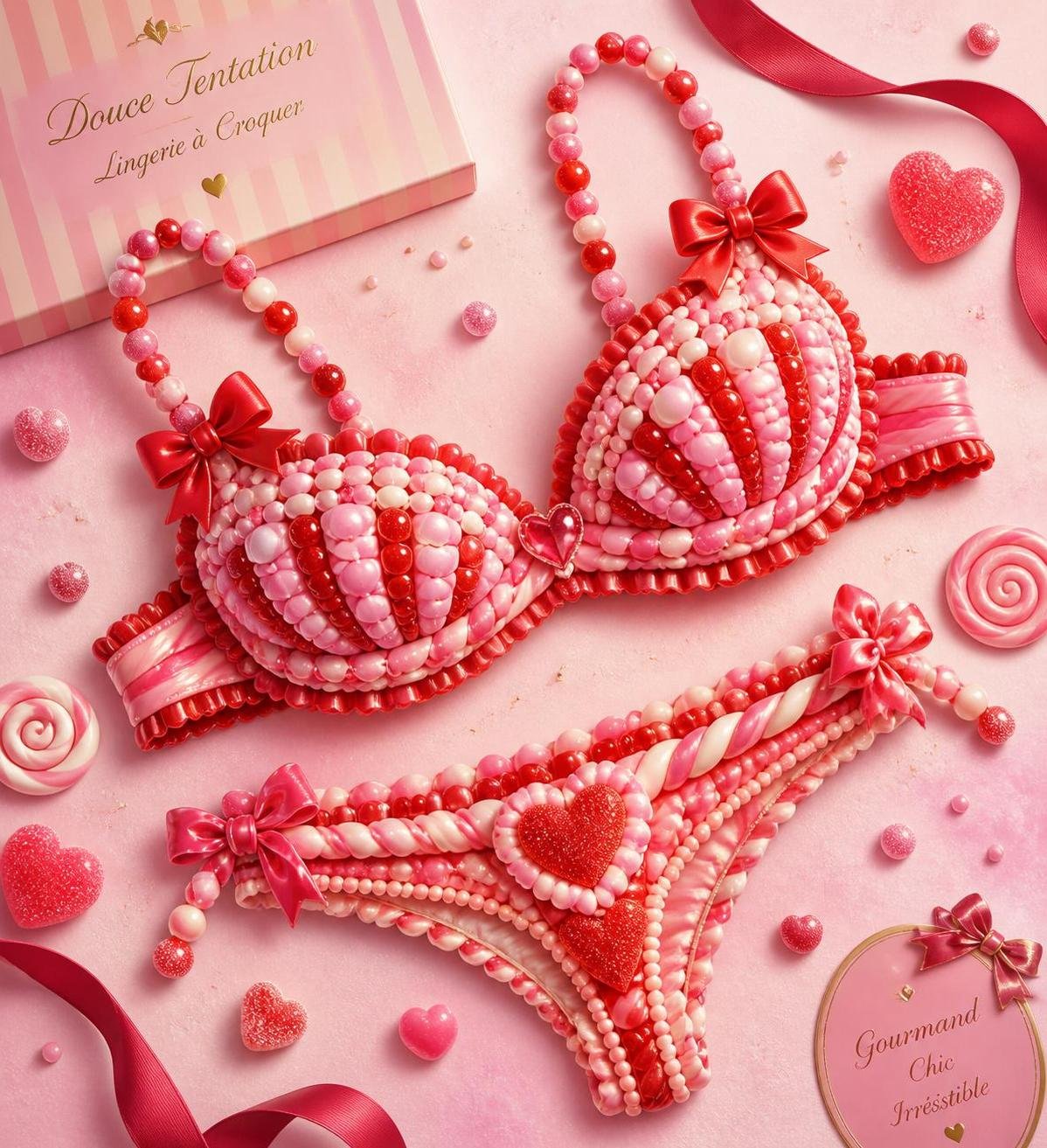 découvrez notre lingerie comestible en bonbons : des strings et soutiens-gorge gourmands pour pimenter vos moments de plaisir avec douceur et originalité.