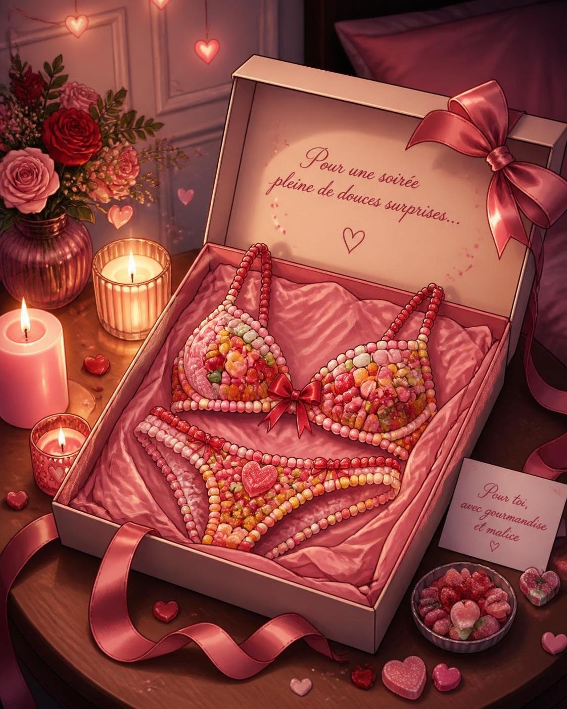découvrez notre lingerie comestible en bonbons : des strings et soutiens-gorge gourmands pour des moments sucrés et sensuels.